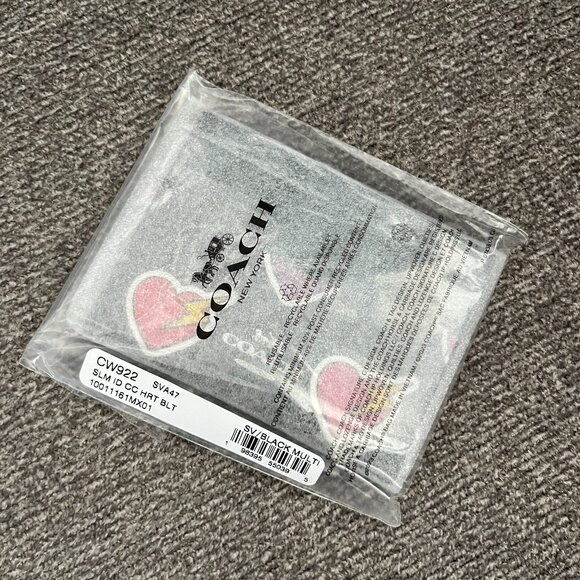 COACH CW922 Slim Id Card Case Heart Bolt Print Coated Canvas&Leather Black Multi - Picture 2 of 5